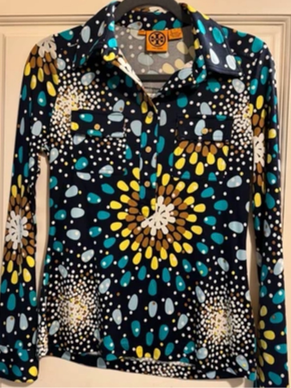 Tory Burch Navy Floral Burst Blouse